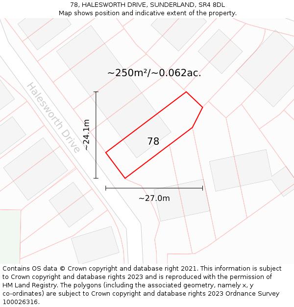 78, HALESWORTH DRIVE, SUNDERLAND, SR4 8DL: Plot and title map