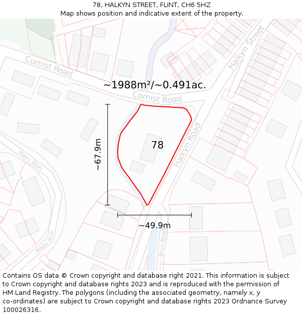 78, HALKYN STREET, FLINT, CH6 5HZ: Plot and title map