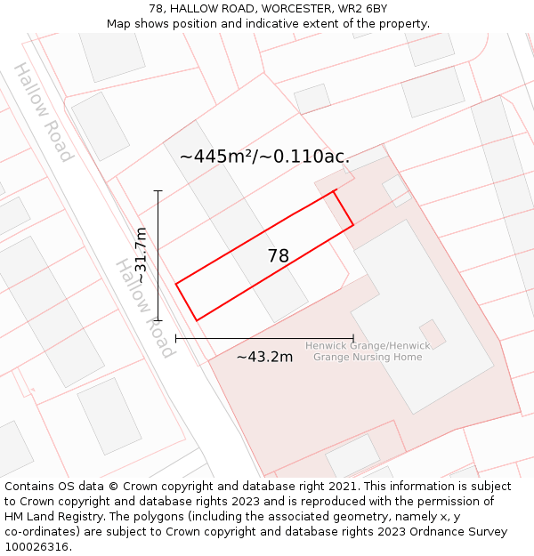 78, HALLOW ROAD, WORCESTER, WR2 6BY: Plot and title map