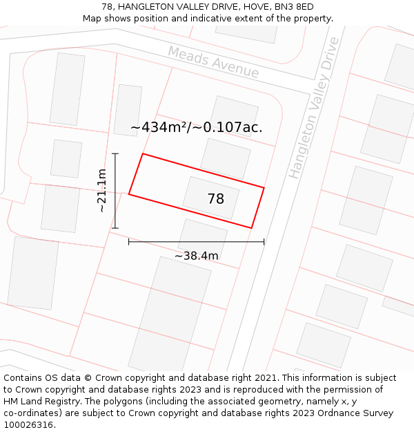 78, HANGLETON VALLEY DRIVE, HOVE, BN3 8ED: Plot and title map