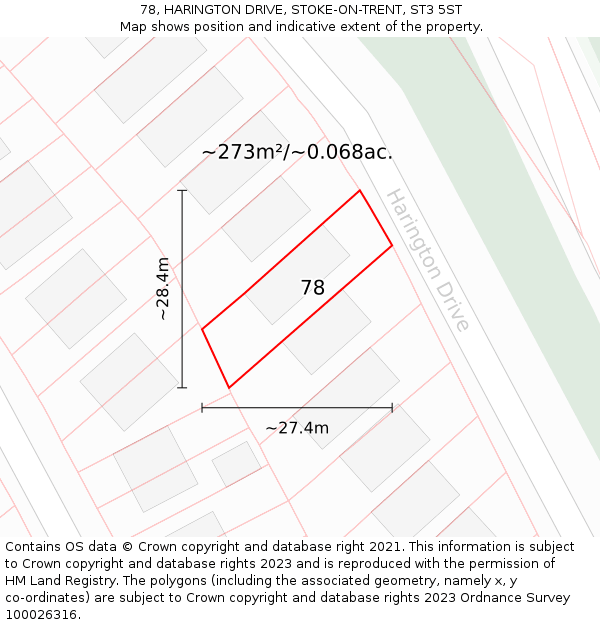 78, HARINGTON DRIVE, STOKE-ON-TRENT, ST3 5ST: Plot and title map