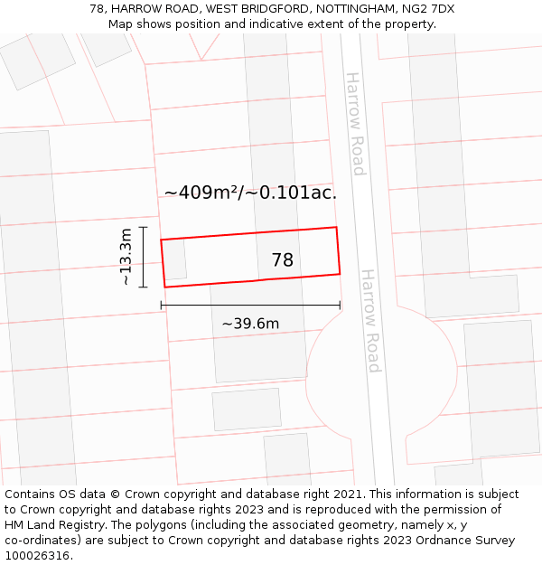 78, HARROW ROAD, WEST BRIDGFORD, NOTTINGHAM, NG2 7DX: Plot and title map