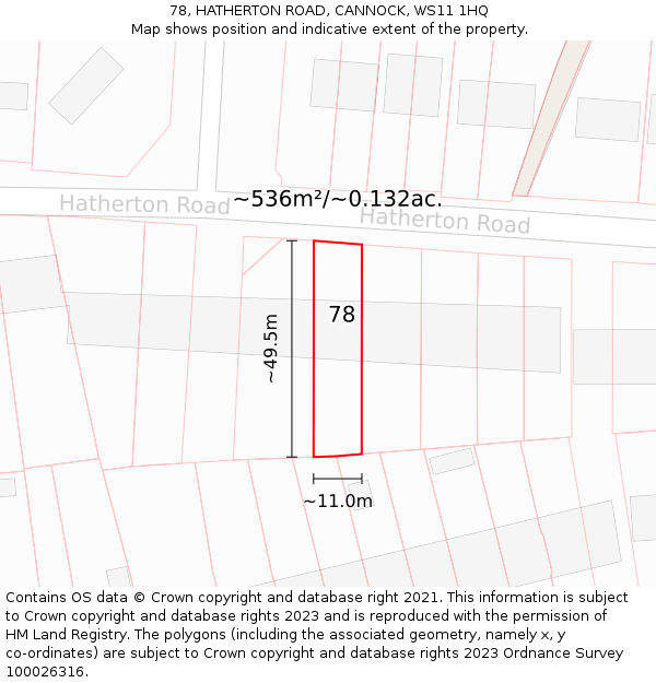 78, HATHERTON ROAD, CANNOCK, WS11 1HQ: Plot and title map