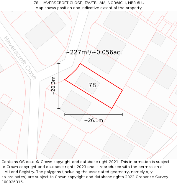 78, HAVERSCROFT CLOSE, TAVERHAM, NORWICH, NR8 6LU: Plot and title map