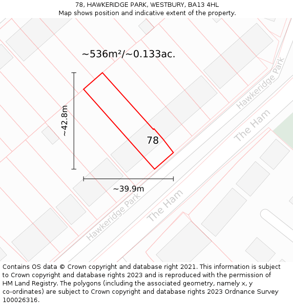 78, HAWKERIDGE PARK, WESTBURY, BA13 4HL: Plot and title map