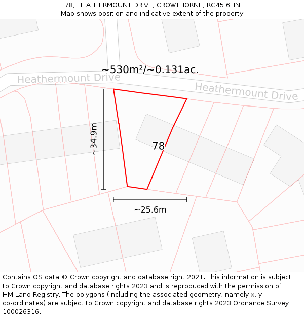 78, HEATHERMOUNT DRIVE, CROWTHORNE, RG45 6HN: Plot and title map