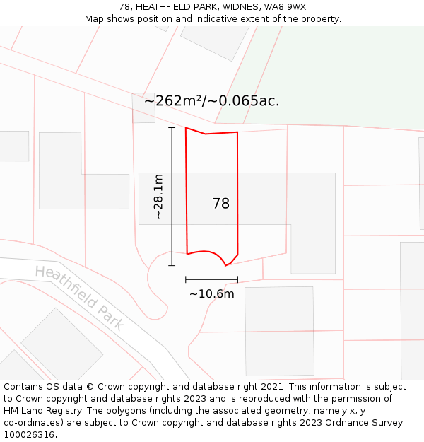 78, HEATHFIELD PARK, WIDNES, WA8 9WX: Plot and title map