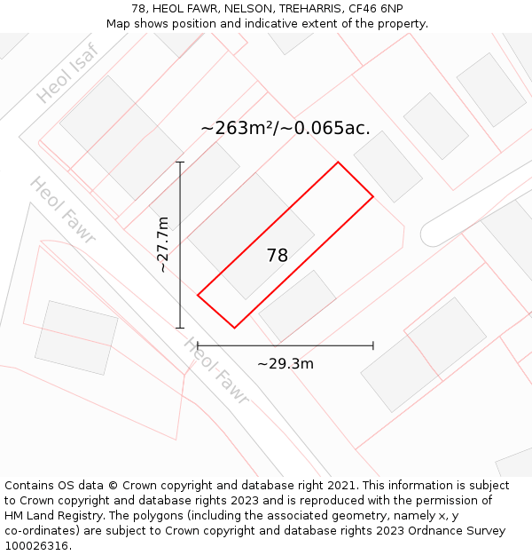 78, HEOL FAWR, NELSON, TREHARRIS, CF46 6NP: Plot and title map