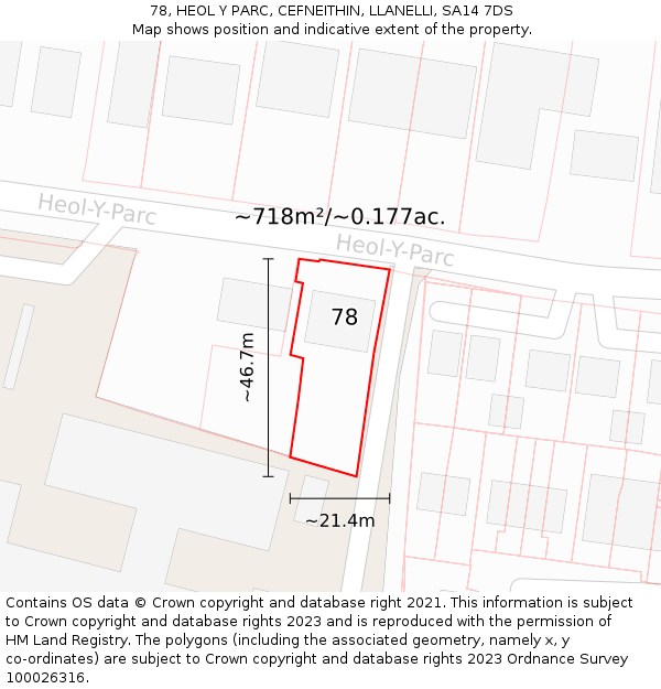 78, HEOL Y PARC, CEFNEITHIN, LLANELLI, SA14 7DS: Plot and title map