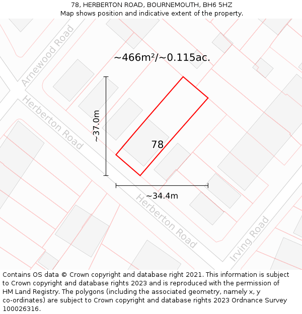 78, HERBERTON ROAD, BOURNEMOUTH, BH6 5HZ: Plot and title map