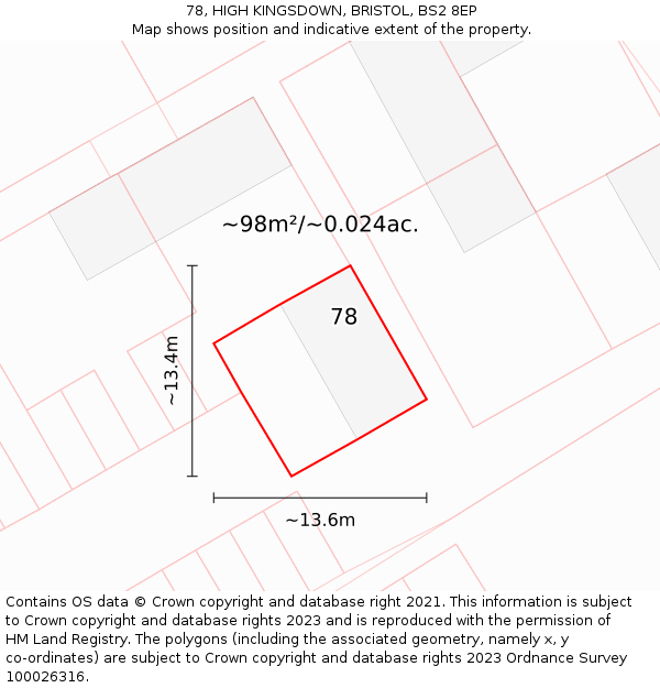 78, HIGH KINGSDOWN, BRISTOL, BS2 8EP: Plot and title map