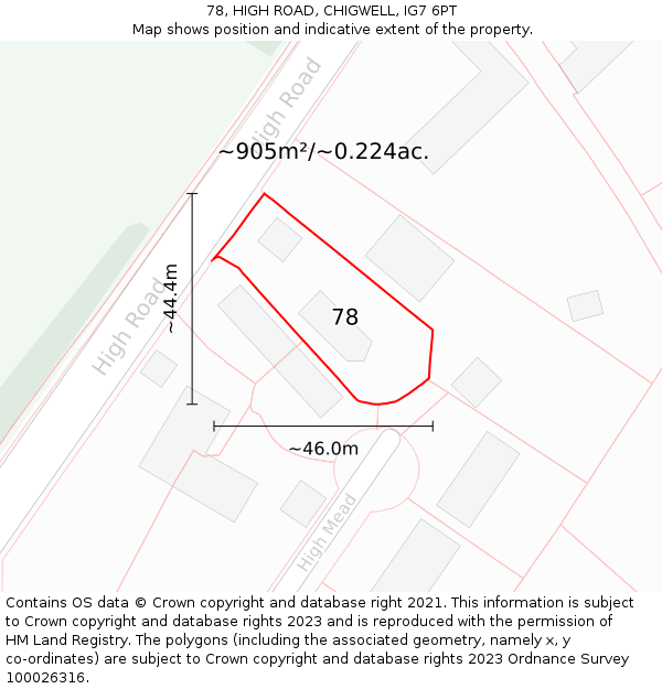 78, HIGH ROAD, CHIGWELL, IG7 6PT: Plot and title map