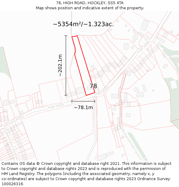 78, HIGH ROAD, HOCKLEY, SS5 4TA: Plot and title map