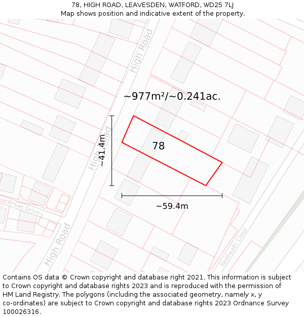 78, HIGH ROAD, LEAVESDEN, WATFORD, WD25 7LJ: Plot and title map