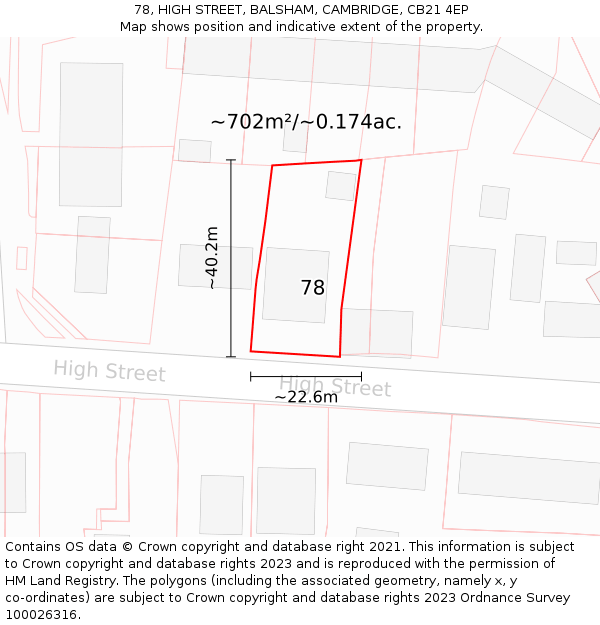 78, HIGH STREET, BALSHAM, CAMBRIDGE, CB21 4EP: Plot and title map