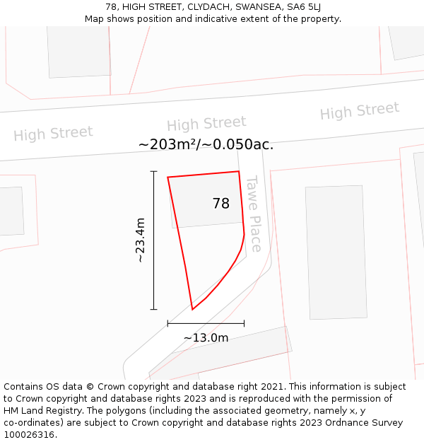 78, HIGH STREET, CLYDACH, SWANSEA, SA6 5LJ: Plot and title map