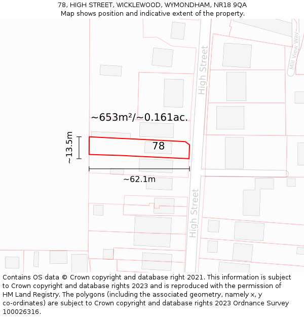 78, HIGH STREET, WICKLEWOOD, WYMONDHAM, NR18 9QA: Plot and title map