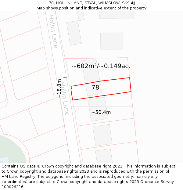 78, HOLLIN LANE, STYAL, WILMSLOW, SK9 4JJ: Plot and title map