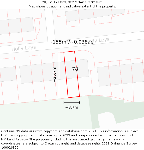 78, HOLLY LEYS, STEVENAGE, SG2 8HZ: Plot and title map