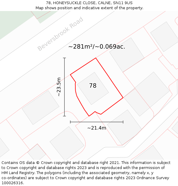 78, HONEYSUCKLE CLOSE, CALNE, SN11 9US: Plot and title map