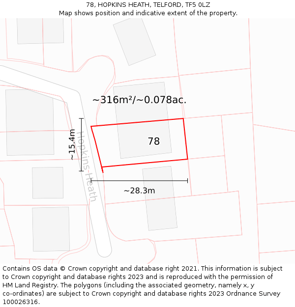 78, HOPKINS HEATH, TELFORD, TF5 0LZ: Plot and title map