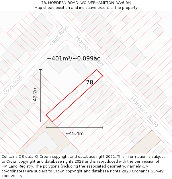 78, HORDERN ROAD, WOLVERHAMPTON, WV6 0HJ: Plot and title map