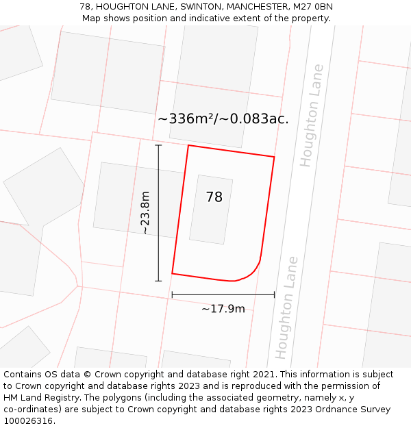 78, HOUGHTON LANE, SWINTON, MANCHESTER, M27 0BN: Plot and title map