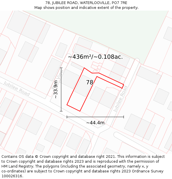 78, JUBILEE ROAD, WATERLOOVILLE, PO7 7RE: Plot and title map