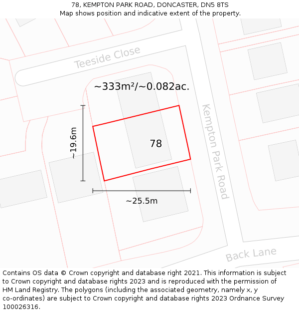 78, KEMPTON PARK ROAD, DONCASTER, DN5 8TS: Plot and title map