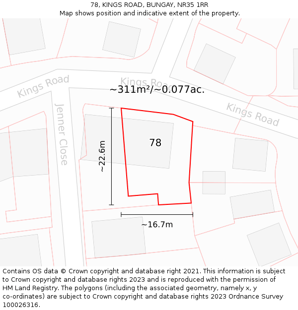 78, KINGS ROAD, BUNGAY, NR35 1RR: Plot and title map