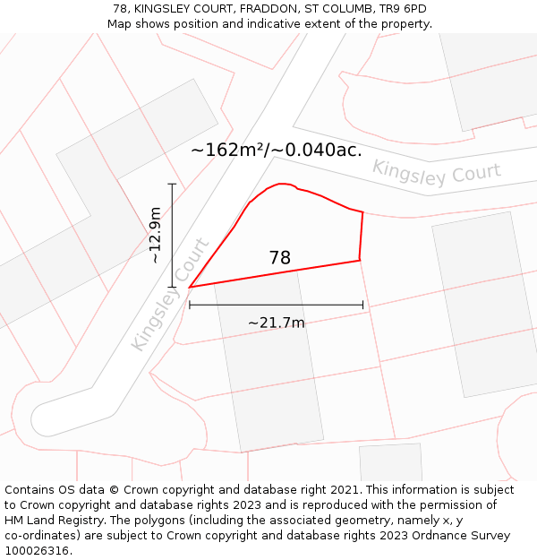 78, KINGSLEY COURT, FRADDON, ST COLUMB, TR9 6PD: Plot and title map