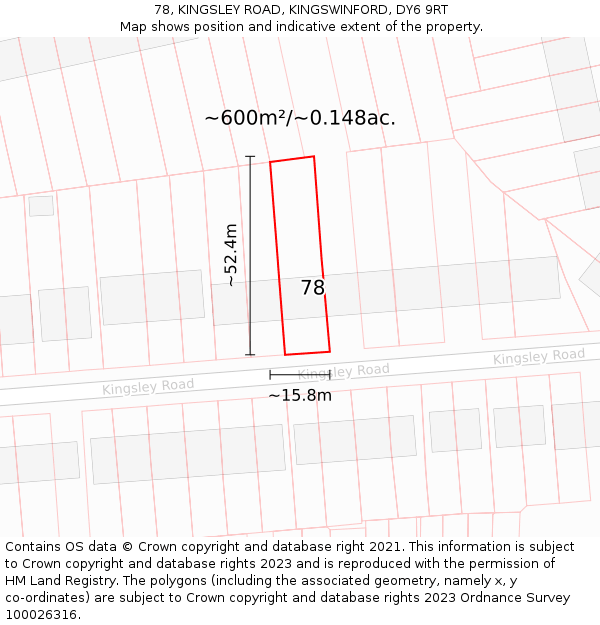 78, KINGSLEY ROAD, KINGSWINFORD, DY6 9RT: Plot and title map