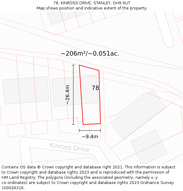 78, KINROSS DRIVE, STANLEY, DH9 6UT: Plot and title map