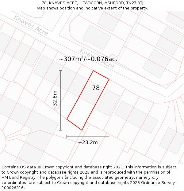 78, KNAVES ACRE, HEADCORN, ASHFORD, TN27 9TJ: Plot and title map