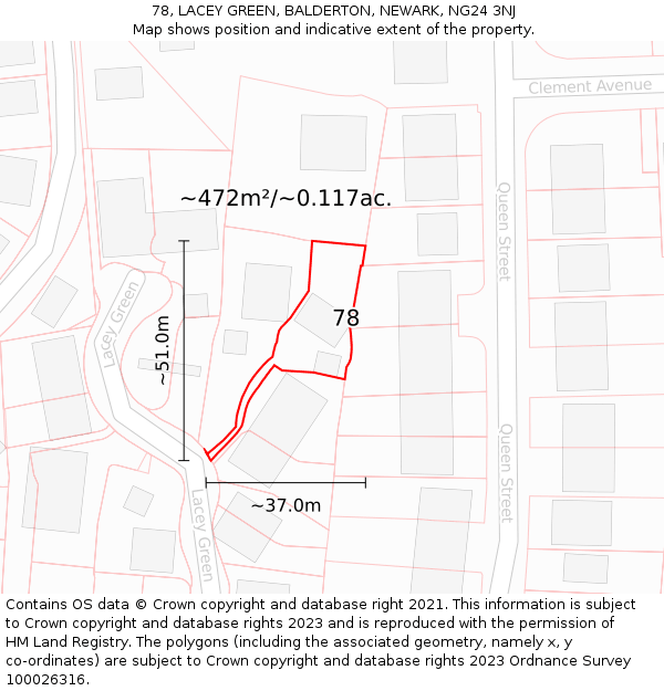 78, LACEY GREEN, BALDERTON, NEWARK, NG24 3NJ: Plot and title map