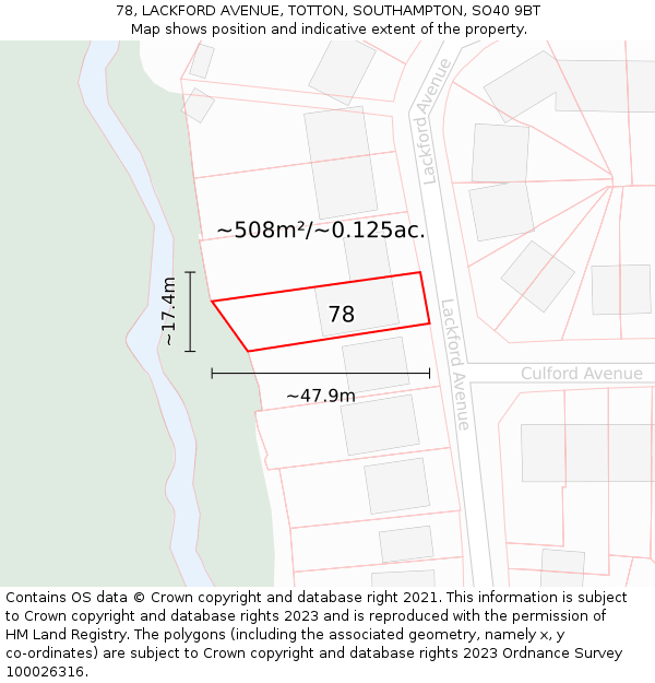 78, LACKFORD AVENUE, TOTTON, SOUTHAMPTON, SO40 9BT: Plot and title map