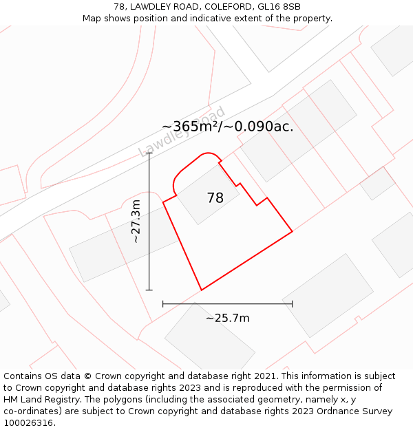 78, LAWDLEY ROAD, COLEFORD, GL16 8SB: Plot and title map