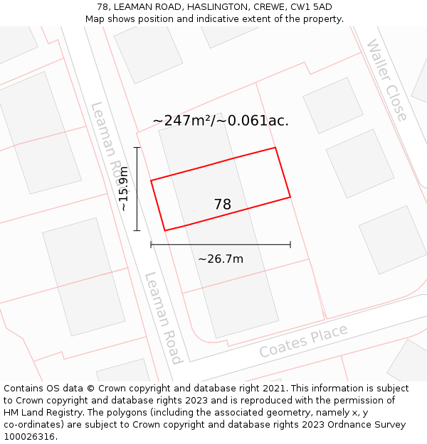 78, LEAMAN ROAD, HASLINGTON, CREWE, CW1 5AD: Plot and title map