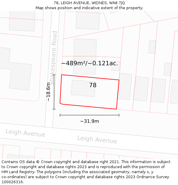 78, LEIGH AVENUE, WIDNES, WA8 7JQ: Plot and title map