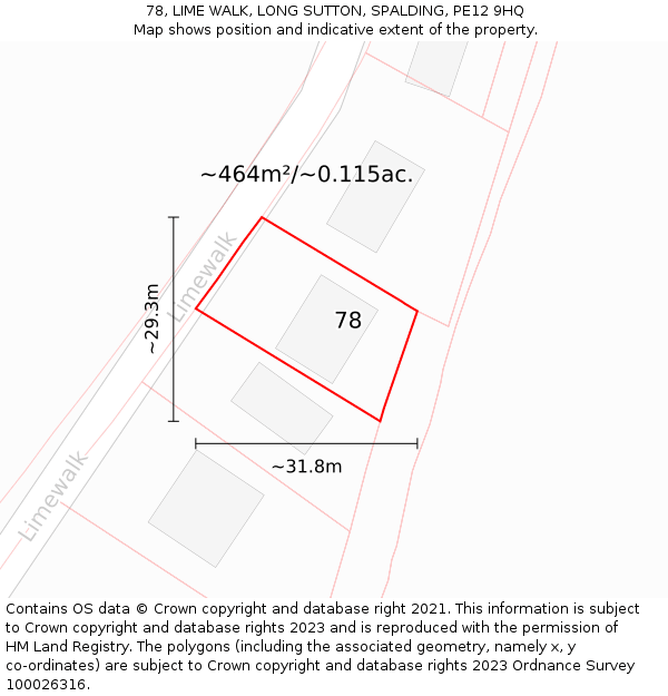 78, LIME WALK, LONG SUTTON, SPALDING, PE12 9HQ: Plot and title map