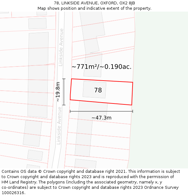 78, LINKSIDE AVENUE, OXFORD, OX2 8JB: Plot and title map