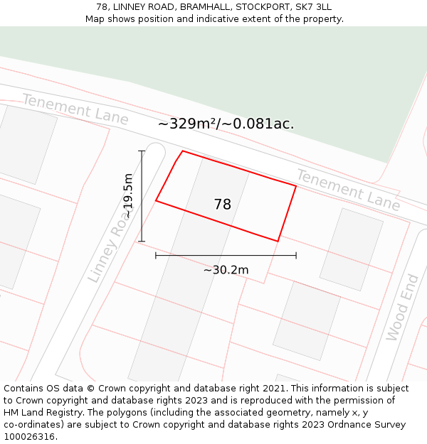 78, LINNEY ROAD, BRAMHALL, STOCKPORT, SK7 3LL: Plot and title map