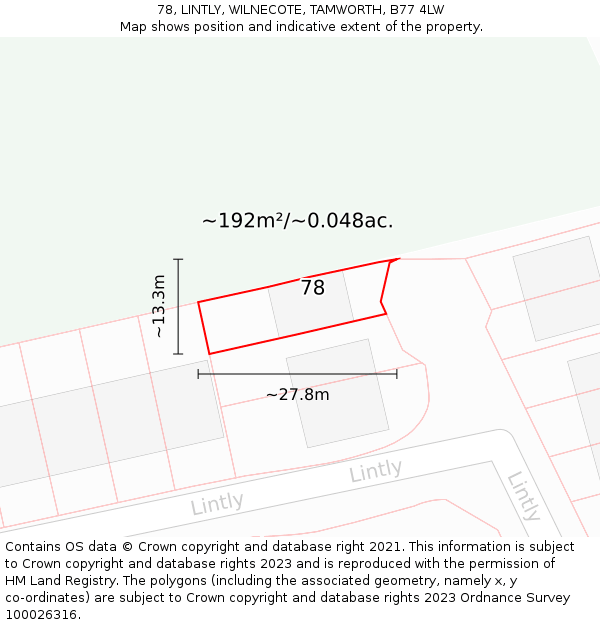 78, LINTLY, WILNECOTE, TAMWORTH, B77 4LW: Plot and title map