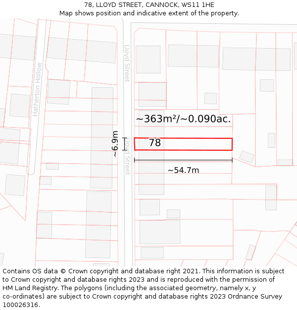 78, LLOYD STREET, CANNOCK, WS11 1HE: Plot and title map