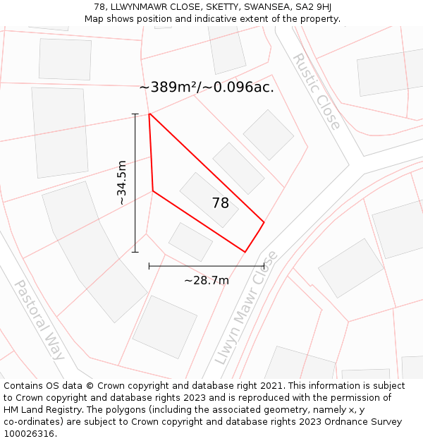 78, LLWYNMAWR CLOSE, SKETTY, SWANSEA, SA2 9HJ: Plot and title map