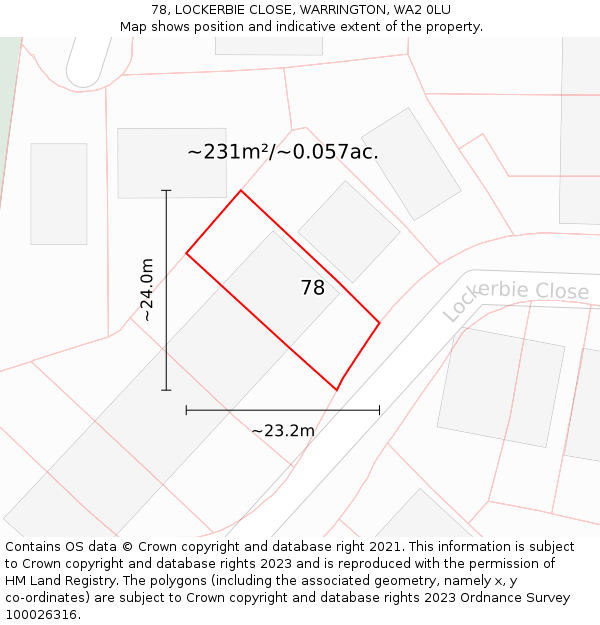 78, LOCKERBIE CLOSE, WARRINGTON, WA2 0LU: Plot and title map