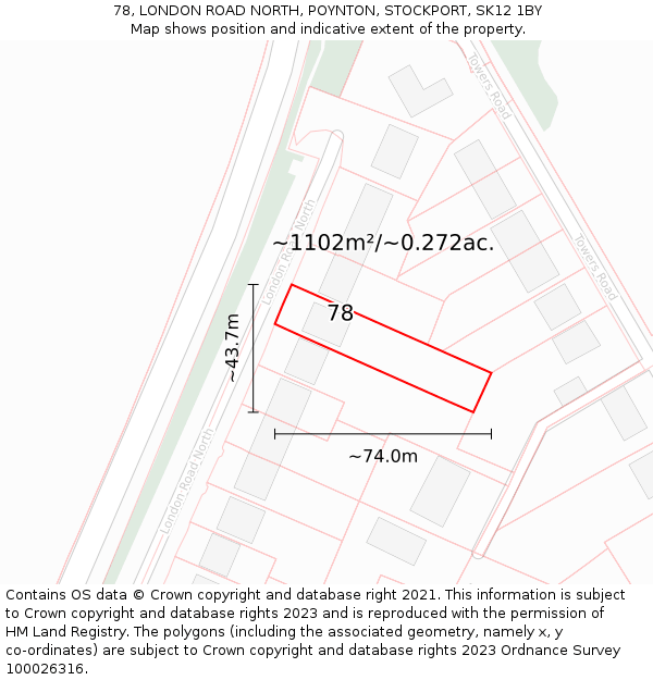 78, LONDON ROAD NORTH, POYNTON, STOCKPORT, SK12 1BY: Plot and title map