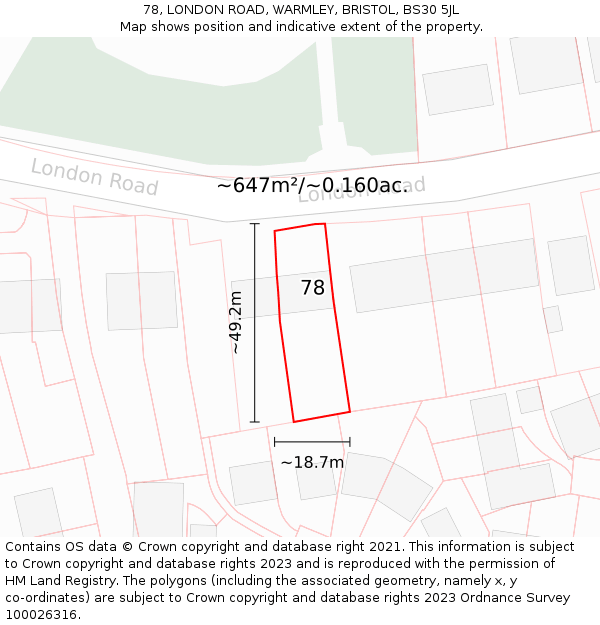 78, LONDON ROAD, WARMLEY, BRISTOL, BS30 5JL: Plot and title map