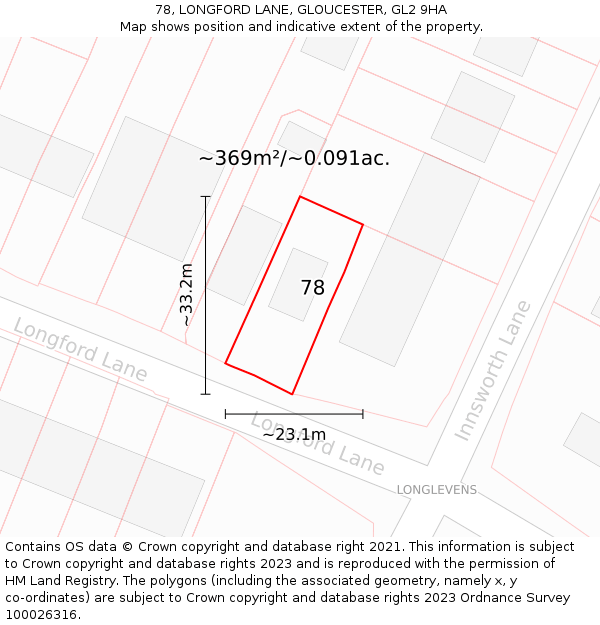 78, LONGFORD LANE, GLOUCESTER, GL2 9HA: Plot and title map