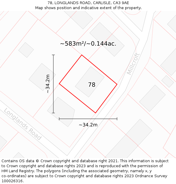 78, LONGLANDS ROAD, CARLISLE, CA3 9AE: Plot and title map